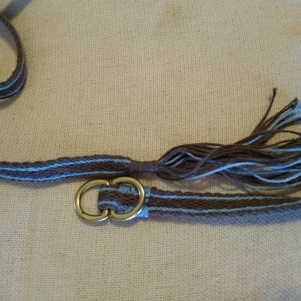 Hand Woven 40in. Brown and Blue Striped Belt